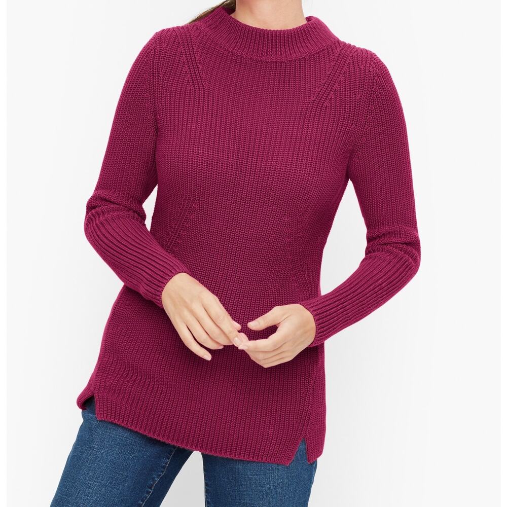 TALBOTS Chunky Knit Dark Pink 100% Cotton Pullover Sweater Size Extra Large (XL)